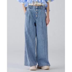 Rokh x GU (Uniqlo) Wide Button Cotton Jeans in Blue